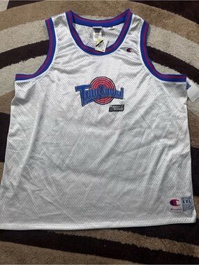 Champion Tune Squad White Jersey with Blue and Red Trim